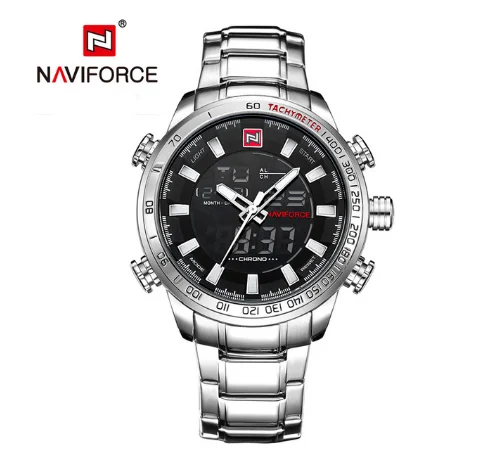 NAVIFORCE 9093 военные цифровые спортивные часы наручные часы из нержавеющей стали Роскошные брендовые Новые аналоговые светодиодный Мужские кварцевые часы - Цвет: E