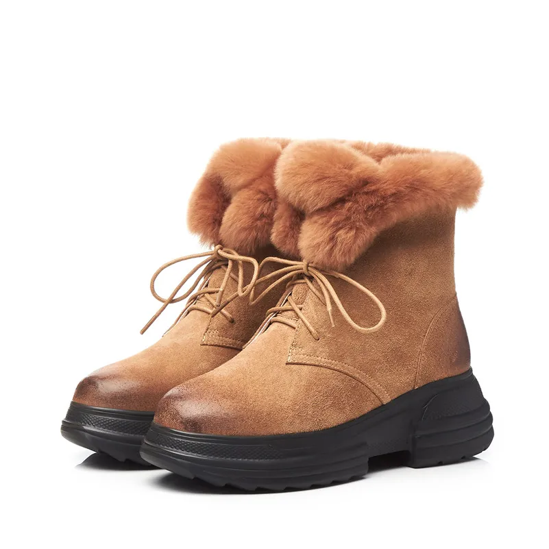 Meotina/зимние сапоги на натуральном меху; женские ботильоны из натуральной кожи на плоской платформе; теплая шерстяная обувь на шнуровке; женская зимняя обувь; Размер 39 - Цвет: Коричневый