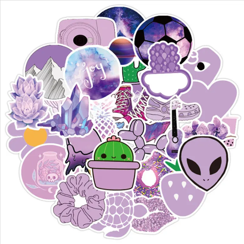 50Pcs Fashion Style Purple Cute Waterproof Stickers Computer Sticker Aesthetic Trendy Decals for MacBook Laptop Phone Guitar for Kids Teen Girls