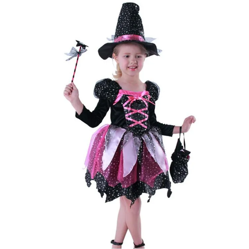 Детский светодиодный светящийся светильник для девочек; костюм ведьмы; карнавальное светящееся платье; карнавальный подарок на день рождения; Шляпа Волшебника; костюм на Хэллоуин для детей