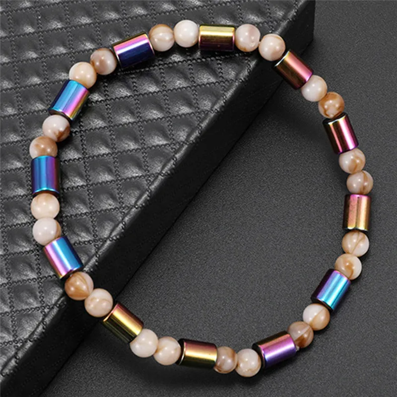 Weight Loss Bracelet Hematite Round Beads Stretch Bracelet For Men Women Anti-Fatigue Magnetic Therapy