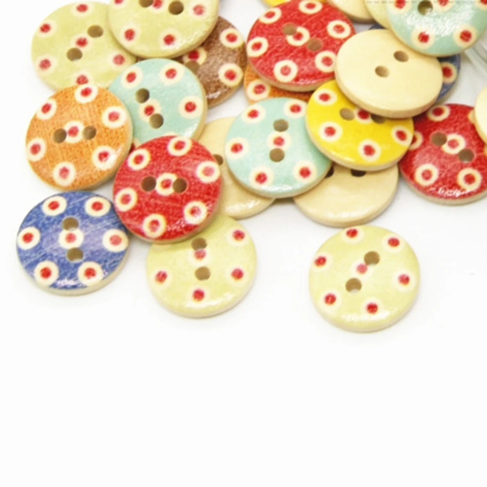 100pcs 15mm Mixed Wooden Buttons Perfect for Scrapbooking Crafts Sewing color mixing