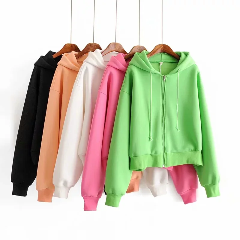 

Dn-7256 WOMEN'S Dress New Products Candy-Colored Hooded Zipper Hoodie