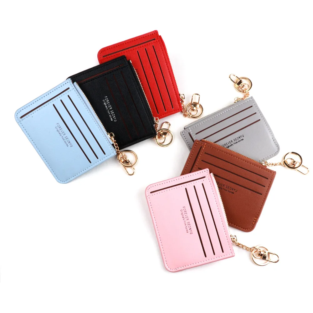 Super Thin Small Credit Card Holder Wallet Women's Leather Key Chain ID Card Case Slim Female Ladies Mini Coin Purse New Brand