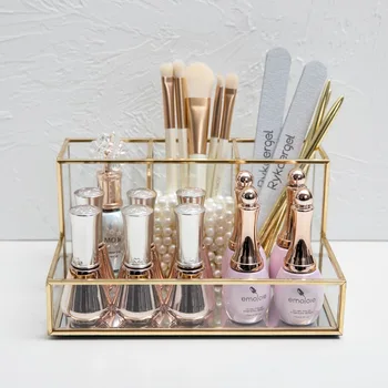 

Desktop glass skin care products perfume storage box nail eyebrow pencil dormitory bedroom makeup brush storage tube LB91506