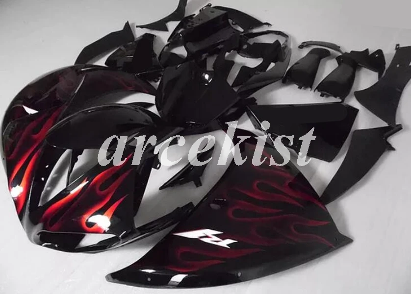 Инъекций ABS Обтекатели комплект подходит для Yamaha YZF1000 R1 09, 10, 11, 12, 13, 14, 2009 2010 2011 2012 2013 тела комплект, красные, Пламенные со стразами