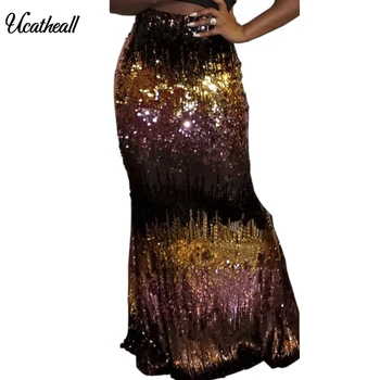 

Ucatheall 2020 Summer Sexy Tassel Fringe Sequins Skirt Women High Waist Elegant Elastic Waist Bing Bing Shine Fashion Club Skirt