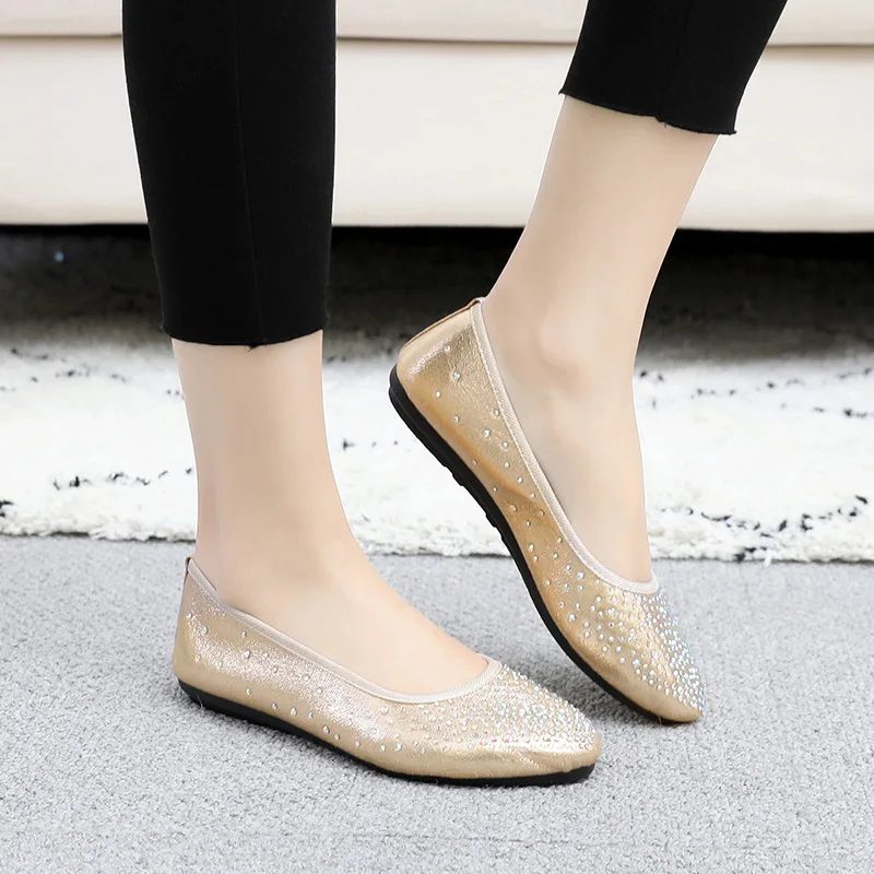 

2019 Spring New Style WOMEN'S Shoes Korean-style Bright Surface Cloth Flat Loafers Light Diamond Pointed-Toe Soft-Sole Shallow M
