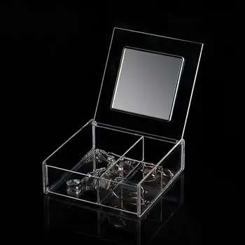 

Transparent Jewelry Storage Box Desktop Makeup Mirror Dustproof Earrings Necklace Container Acrylic Jewelry Storage Organizer