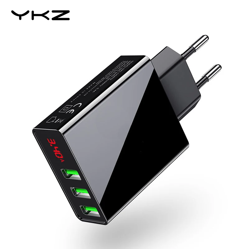 3 порта USB зарядное устройство YKZ светодиодный дисплей ЕС вилка 3.0A Макс Быстрая