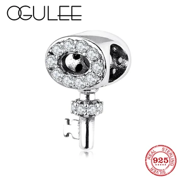 

Charm Mind key shape 925 Sterling Silver Fine Zircon charms Bead Fit Original Pandora Bracelet Jewelry making for Women