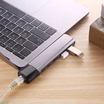 

USB C Hub 6-in-1 USB Type C Hub Adapter Dongle Compatible For 2016 2017 MacBook Pro 13" 15" Thunderbolt 3, USB-C Data