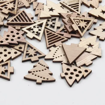 

20pcs Natural Wooden Scrapbook 26x27mm Christmas Tree Pattern Home Decoration Crafts Diy Holiday Party Decoration Stickers