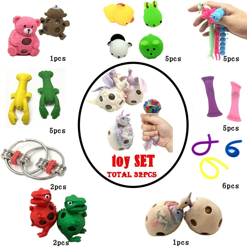 

Dinosaur Squeeze Toys Interseting Combination 32 Pieces Extrusive-Solving Fidget Kids Various Styles Set Wholesale