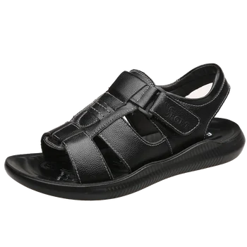 

Mens Sandals Summer Genuine Leather Male Beach Sandals Soft Comfortable Male Outdoor Beach Slippers Slip-ON Man Sandals