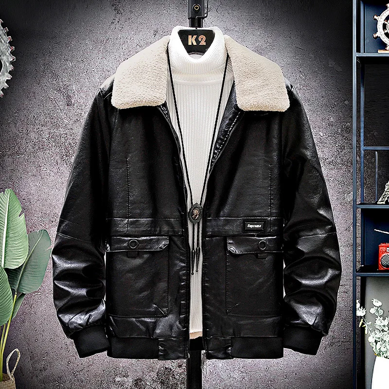 Мужская зимняя мотоциклетная куртка, модные тонкие мужские куртки из оленьей кожи, стиль, теплое пальто из овчины, пальто из искусственной кожи