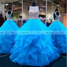 Новое Пышное Платье цвета морской волны с синими бусинами и пайетками; многослойное платье с оборками; милое Пышное Платье для девочек 16 лет; вечернее платье с открытой спиной