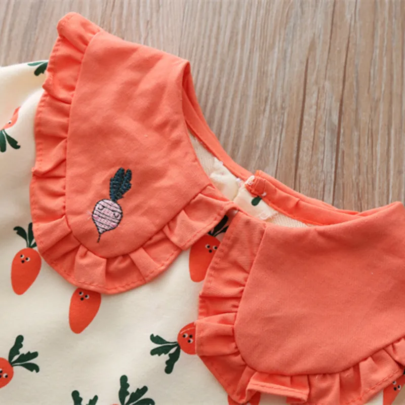DFXD High Quality Girls Clothes Sets Spring New Design Carrot Turn Down Collar T-shirts Tops+Mesh Skirts 2pc Suit With Bag 1-5T