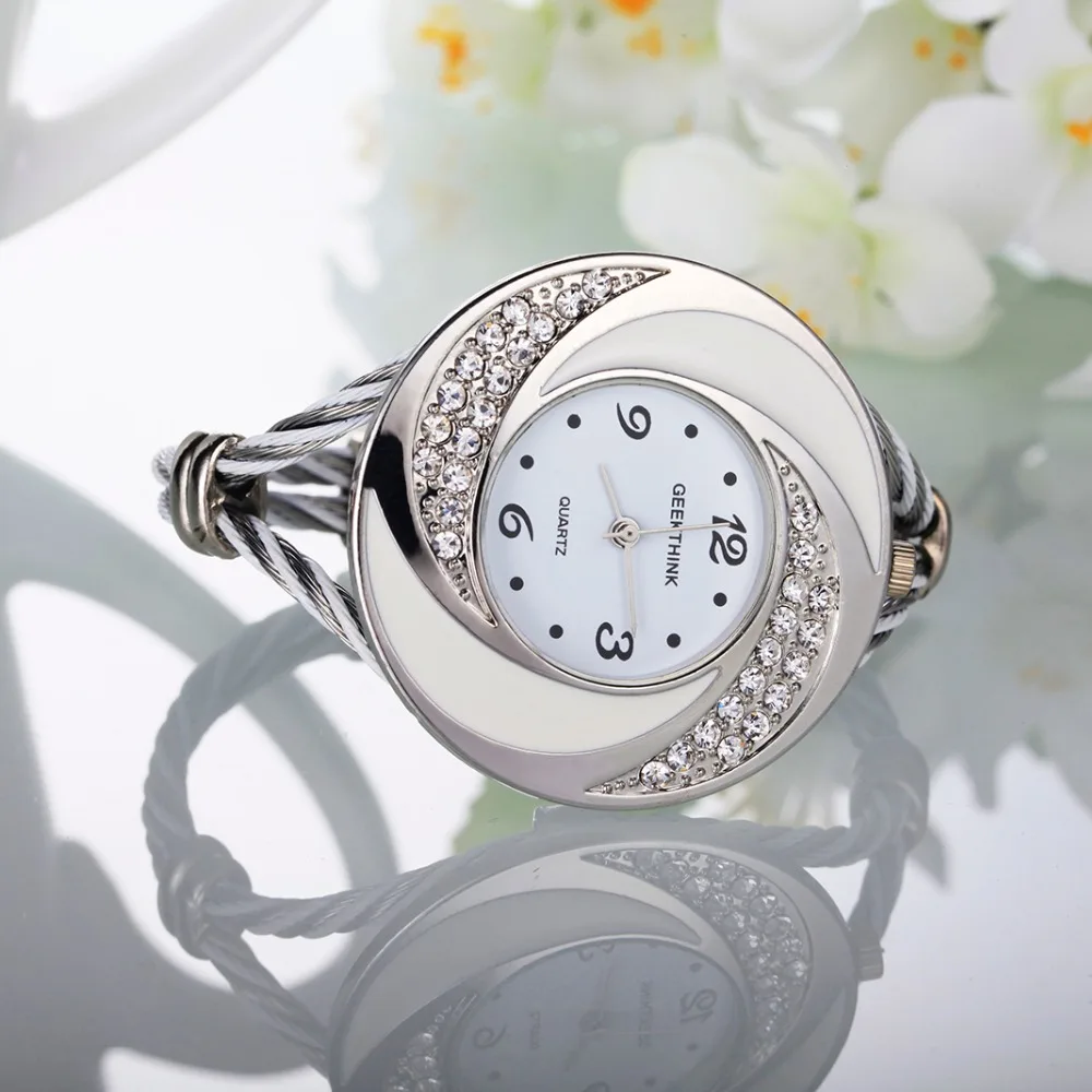 GEEKTHINK брендовые Стразы в стиле вихря металлические плетеные часы Женское платье браслет для девушек кварцевые повседневные часы для женщин