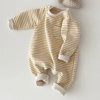 2024 Spring New Baby Striped Romper Boys Girls Simple Striped Casual Jumpsuit Winter Infant Fleece Warm Clothes 3