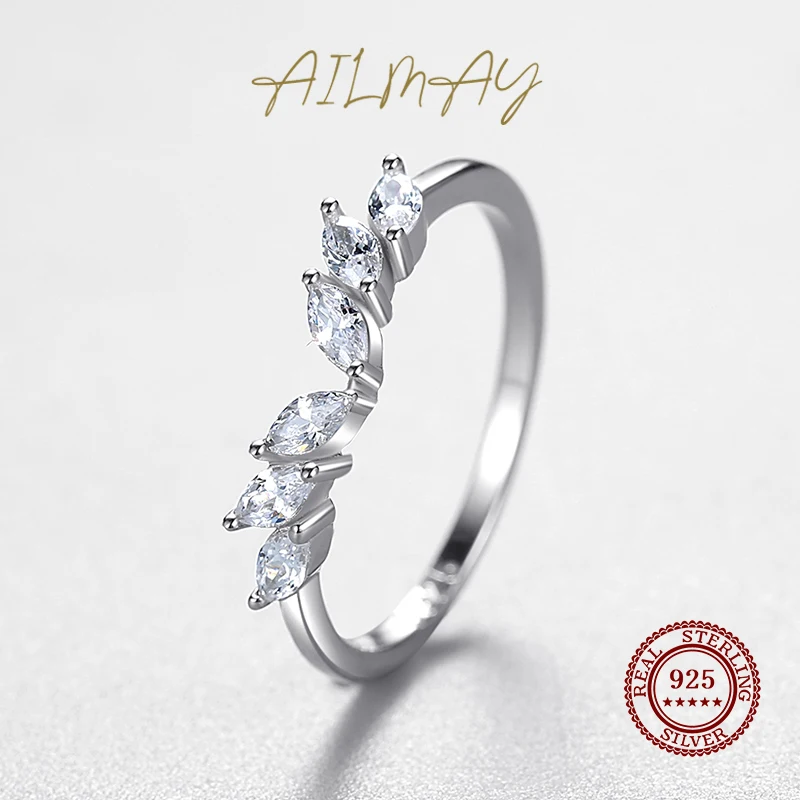 925 Sterling Silver Stackable Zirconia CZ Ring Simple Geometric Design Wing Finger Ring Fine Female Fashion Jewelry