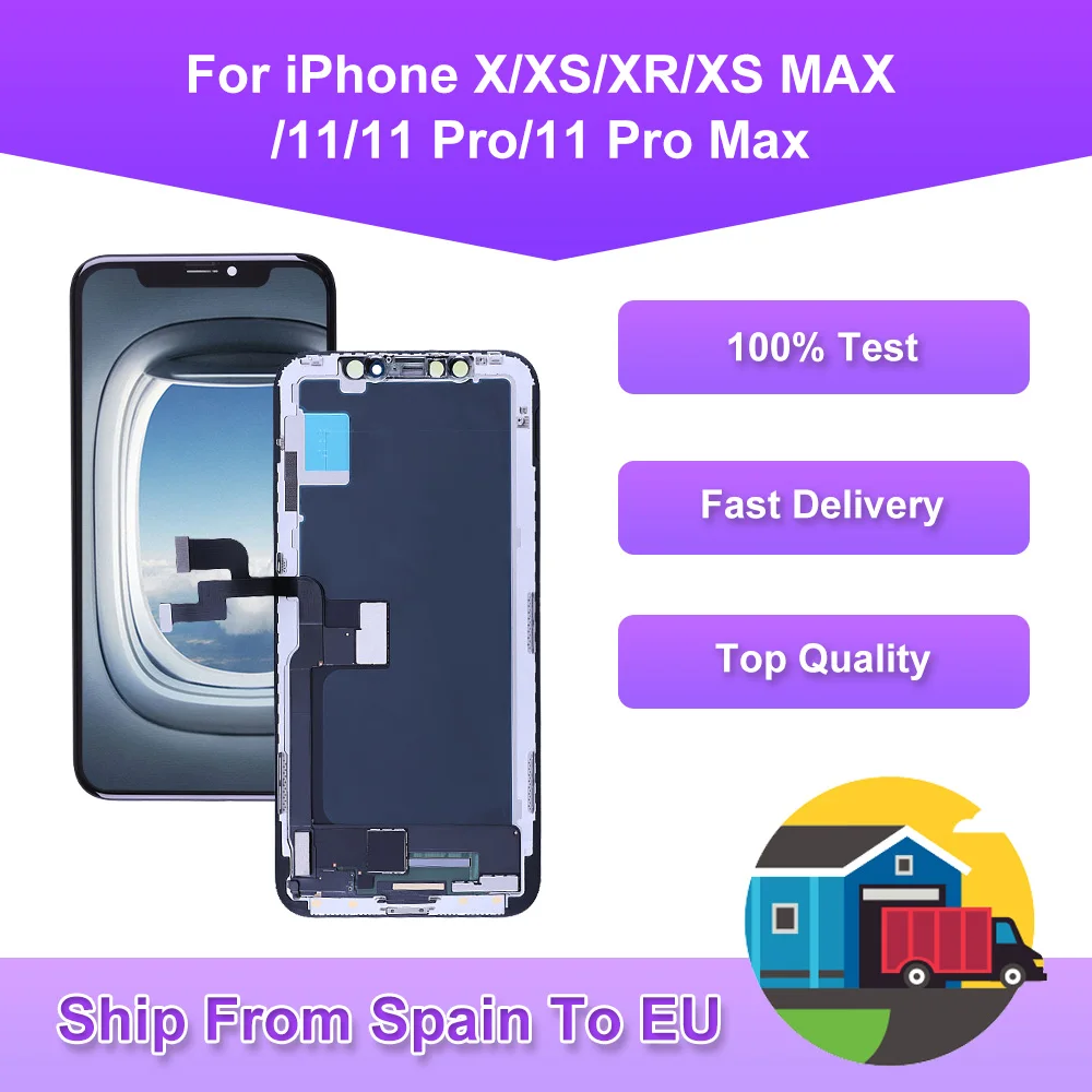 Pantalla LCD de repuesto para móvil, montaje de digitalizador táctil 3D de la mejor calidad para iPhone X, XS, XR, XS MAX, OLED, 11 Pro Max, Incell