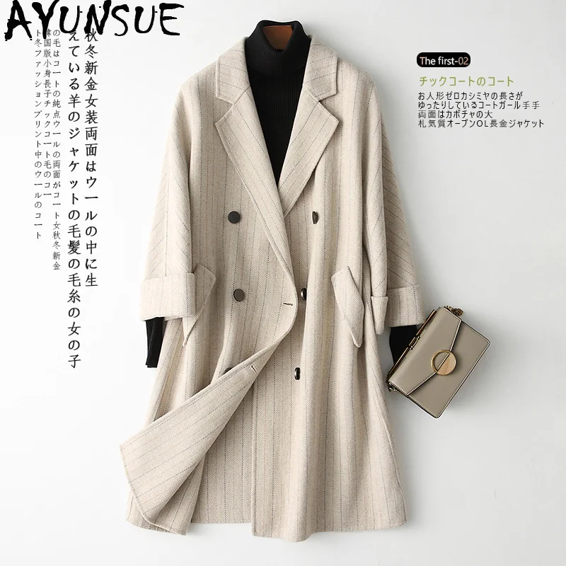 

AYUNSUE Wool Coat Female Long Jacket Autumn Double-faced Overcoat Women Herringbone Jackets Coats Abrigos Mujer Elegante M231