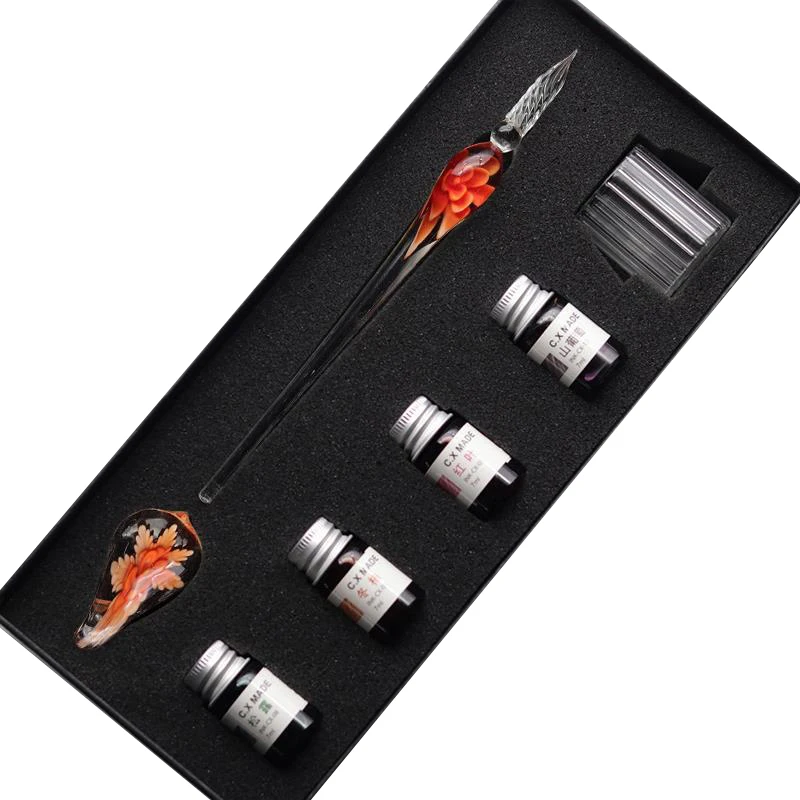 Red 7pcs Стекло каллиграфия ручка кристалл стекло Dip чернила Ручка Набор неуглеродистые чернила ручки для подписи пишущие инструменты DQ капля - Цвет: Red 7pcs