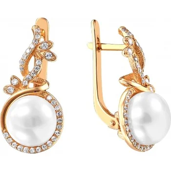 

Примаэксклюзив earrings with pearls and cubic zirconia in red gold