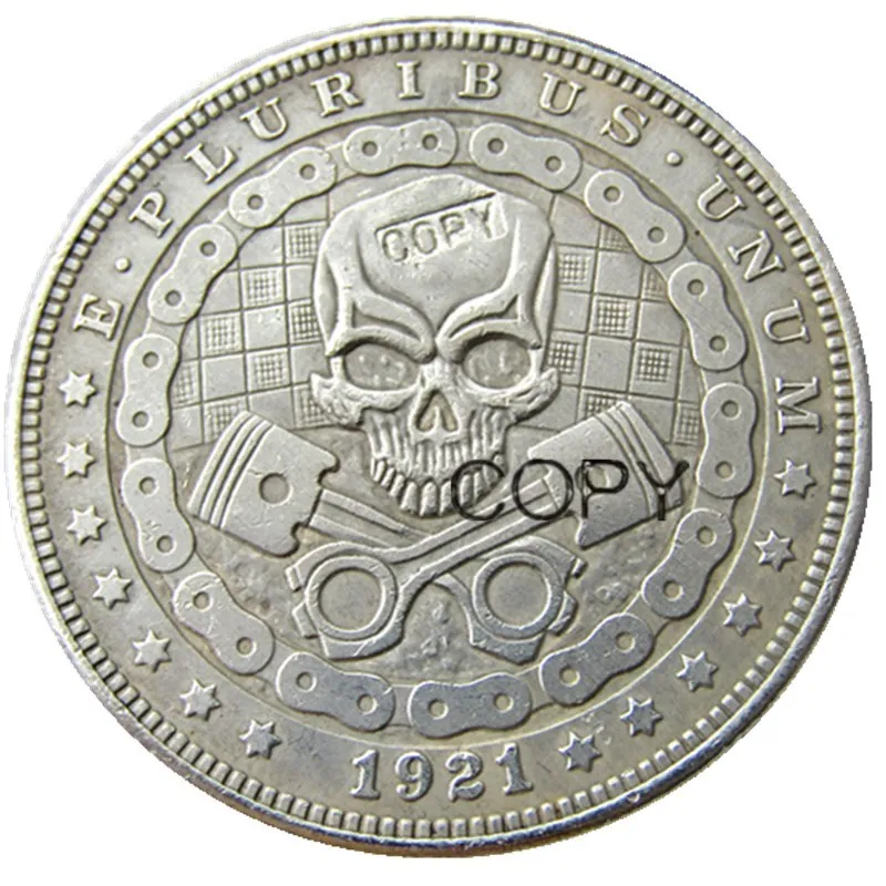 HB(73) США Хобо 1921 Морган доллар Череп Зомби Скелет Посеребренная копия монет