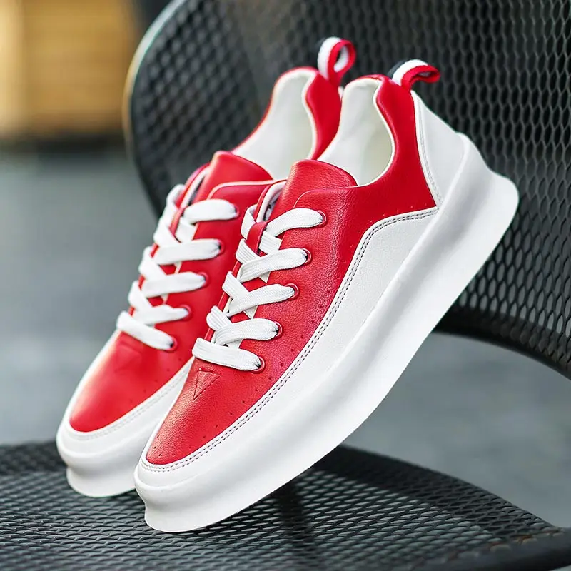 white-red Из искусственной кожи Для мужчин Спортивная обувь для бега Для мужчин, кожаные кроссовки; Мужская Спортивная обувь Красные кроссовки самых лучших брендов, обувь для тренировок в тренажерном зале A-350 - Цвет: white-red