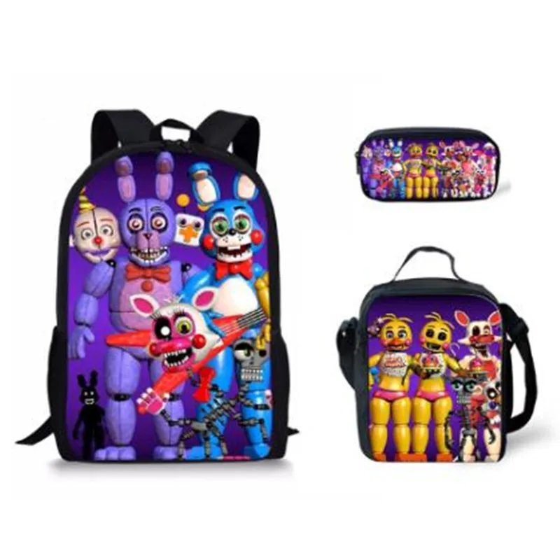 

Fashion 3PCs/Set Kids Book Bags Set Five Nights At Freddys Design Primary Students School Backpack Mochila Children School Bags