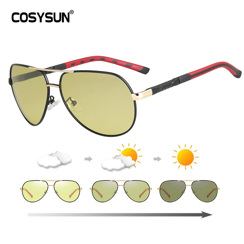 COSYSUN Day Night Vision Goggles Men Driving Photochromic Polarized Sun Glasses Men Aluminum Sun glasses oculos de sol masculino