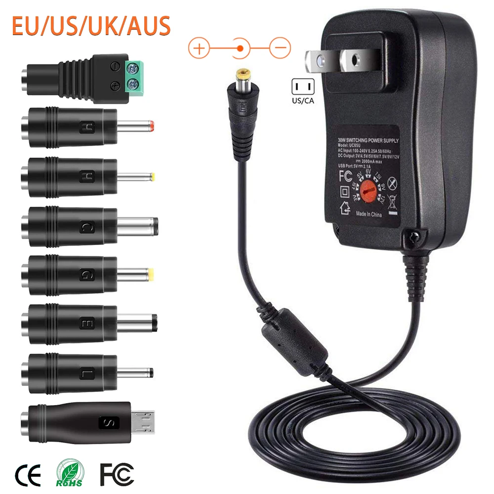 Универсальный адаптер питания 30W US/UK/AU/EU 3V 4 5 V 5V 6V 7 9V 12V AC DC зарядное устройство