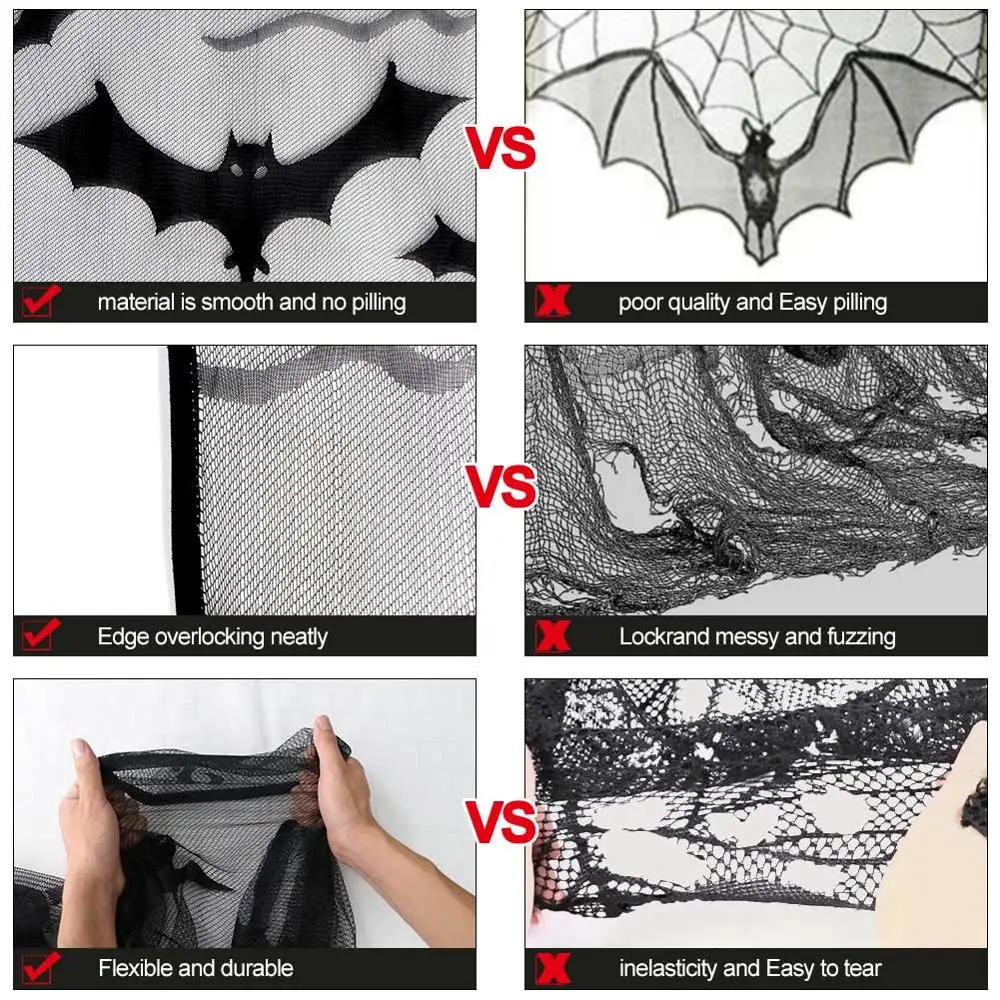 OurWarm Halloween Window Curtain Horror Black Lace Props Pumpkin Bat Ghost Door Wall Hanging Halloween Party Decoration