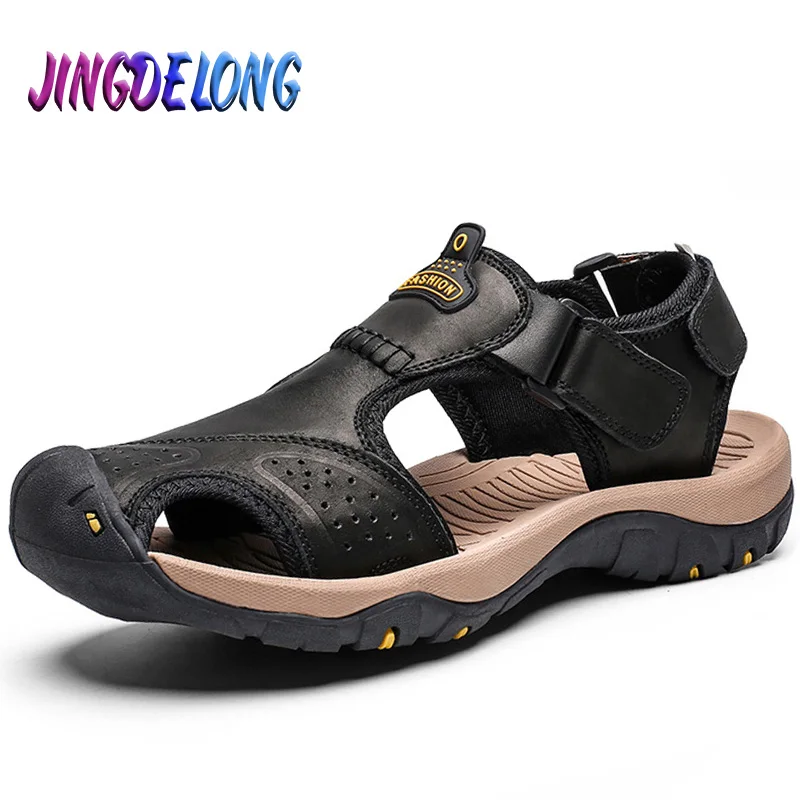 Classic Summer Men Sandals Genuine Leather Male Outdoor Beach Slippers Roman Design Comfortable Breathable Mens Beach Sandals