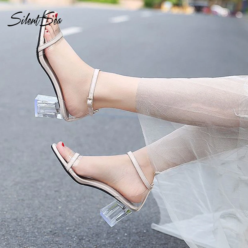 

Silentsea PVC Jelly Sandals Crystal Leopard Open Toed High Heel 6cm Women Transparent Heel Sandals Slippers Discount Pumps