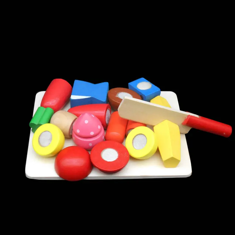 Детский комплект для игры деревянная кухня: нож, фрукты и овощи
