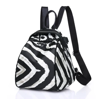 

Fashion Waterproof Nylon Zebra pattern Small Backpacks Women PU Leather Backpack Kids Back Pack Female Travel School Bag Teenage