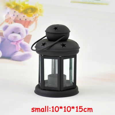 black-small Европейская Свеча фонарь железные стеклянные лампы для подсвечника ароматическая свеча держатель лампы день рождения свадьбы украшения дома подарок - Цвет: black-small