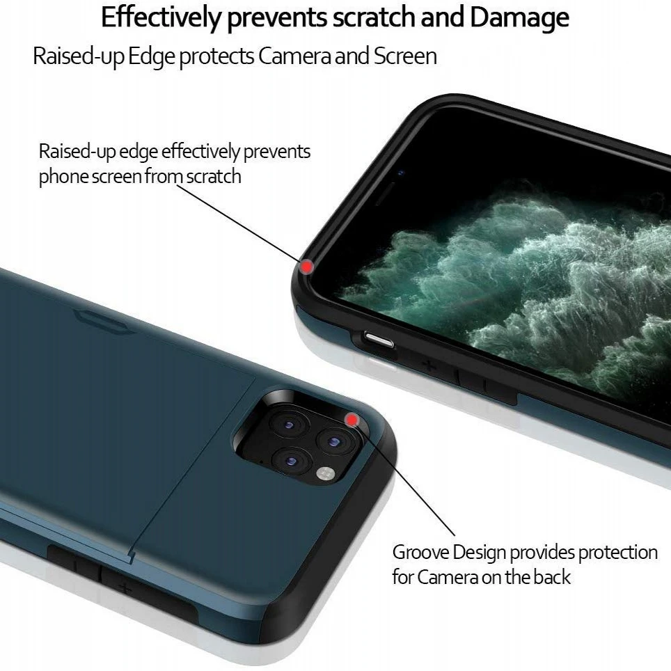 Armor Shockproof Silicone Wallet Case with Sliding Hidden Card Slot