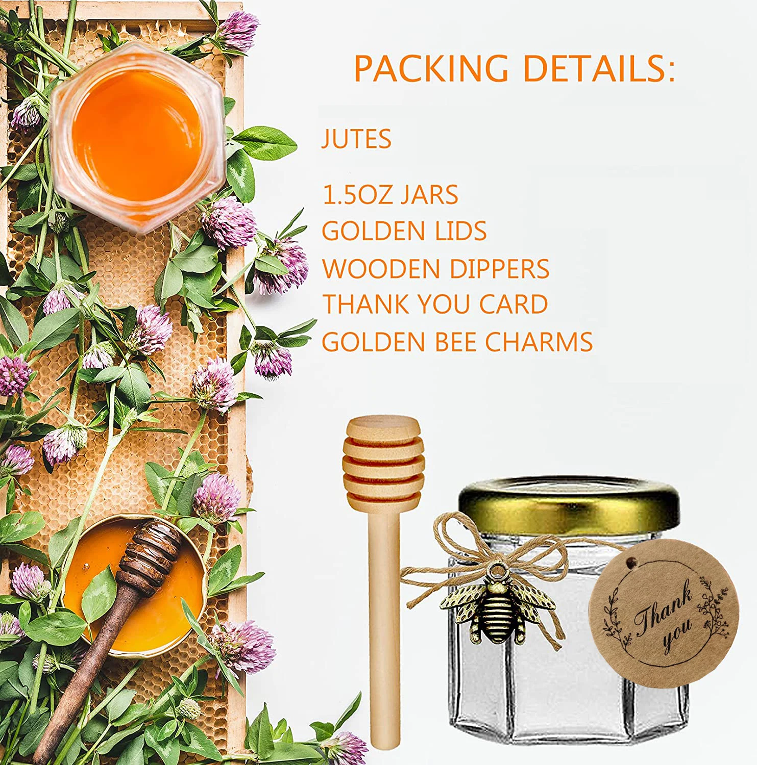 Sets of Small Honey Jars with Gold Lids