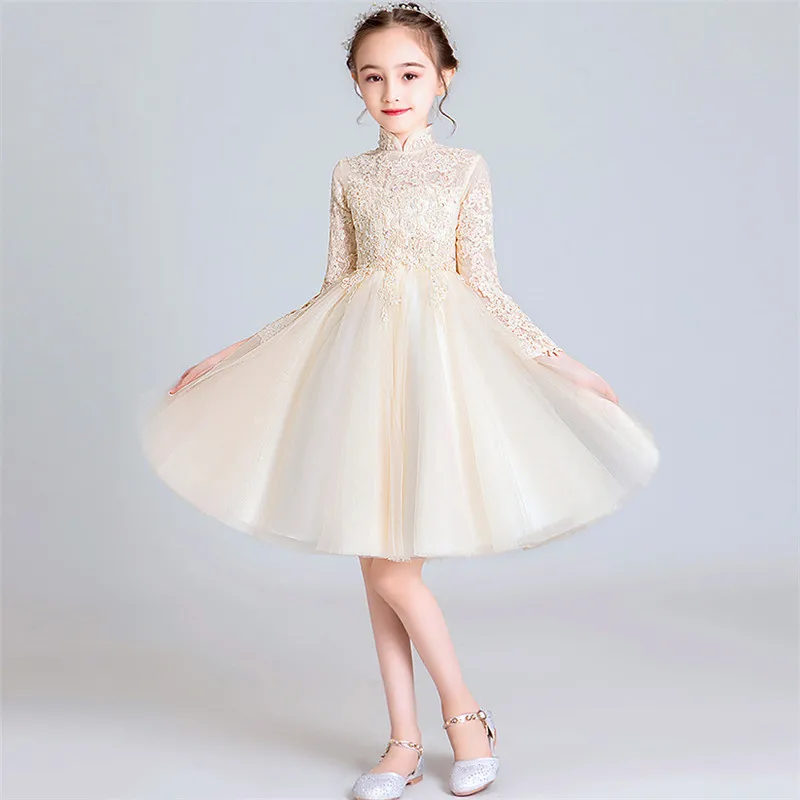Baby Kids Elegant Lace Birthday Evening Party Princess Mesh Dress 3~13Years Children Infant Luxury Host Tutu Pageants Dress Wear