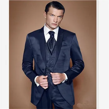 

New Classic Men’s Suit Smolking Noivo Terno Slim Fit Easculino Evening Suits For Men Groom Tuxedos Groomsmen Navy bule Wedding/D