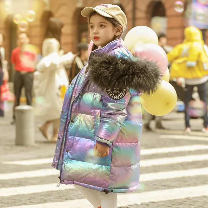 Детский пуховик для девочек, новинка года, Корейская версия яркого детского пальто с большим меховым воротником, ND006