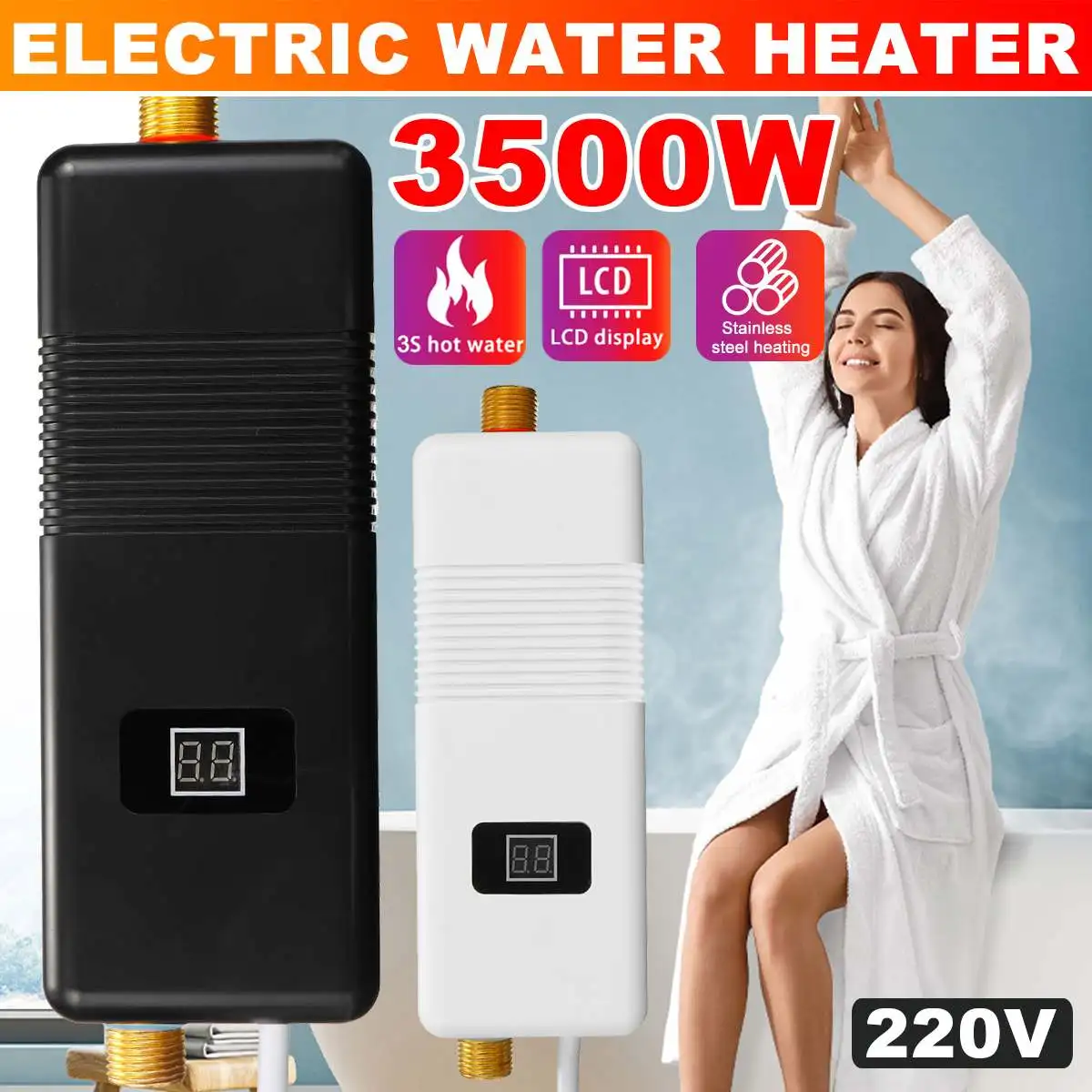220V EU Plug-Blanco Ymiko Mini Calentador de Agua eléctrico para el hogar Calentador de Agua instantáneo sin Tanque Máquina de calefacción Cocina Accesorios de baño 