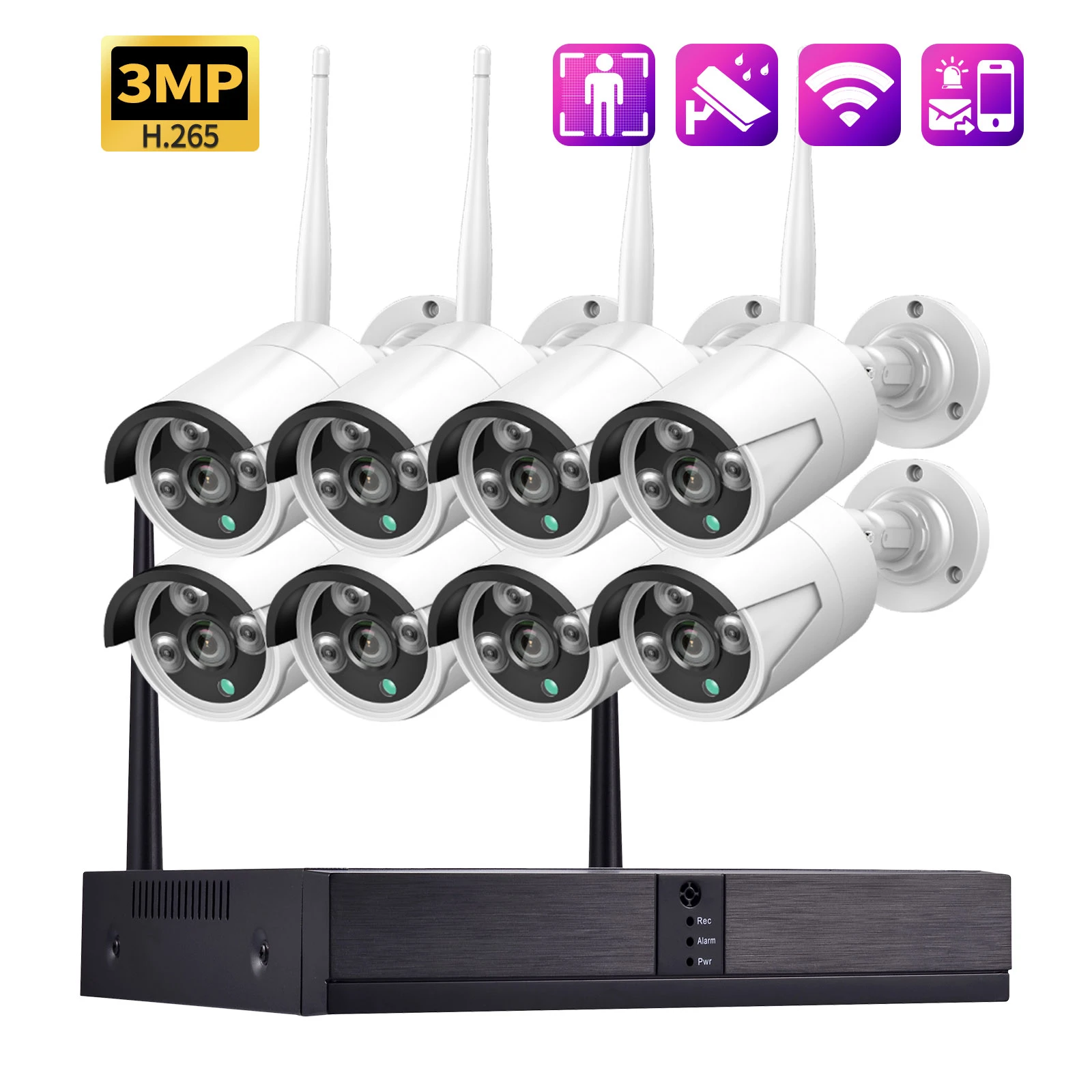 Gadinan 8CH Wireless Wifi CCTV System Face Detect H.265 NVR 3MP Outdoor ...