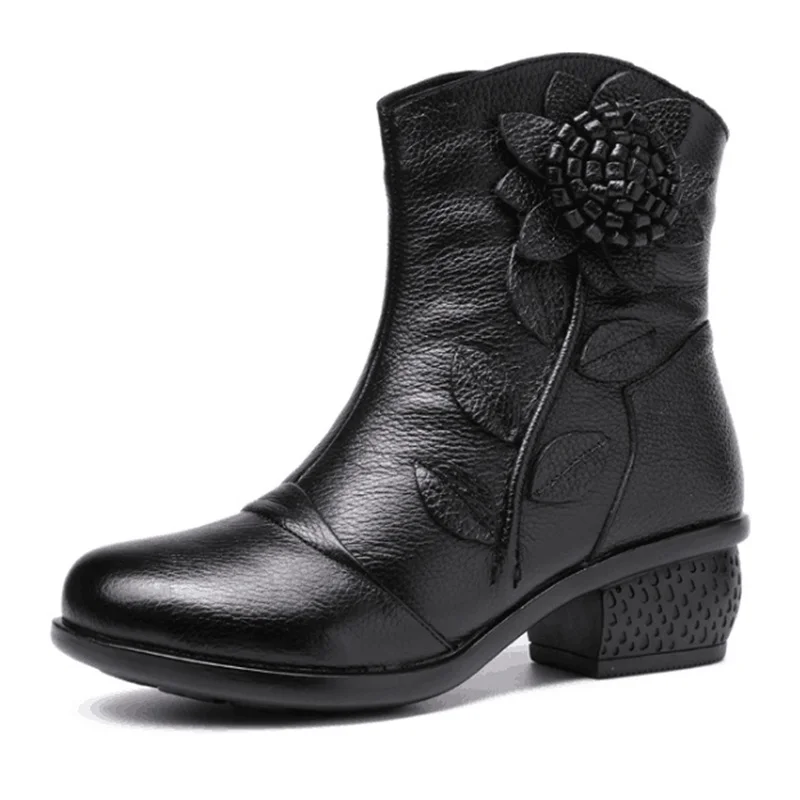 CEYANEAO/женские ботинки из натуральной кожи в стиле ретро; зимние высокие сапоги; Осенняя Женская Повседневная зимняя обувь на высоком каблуке