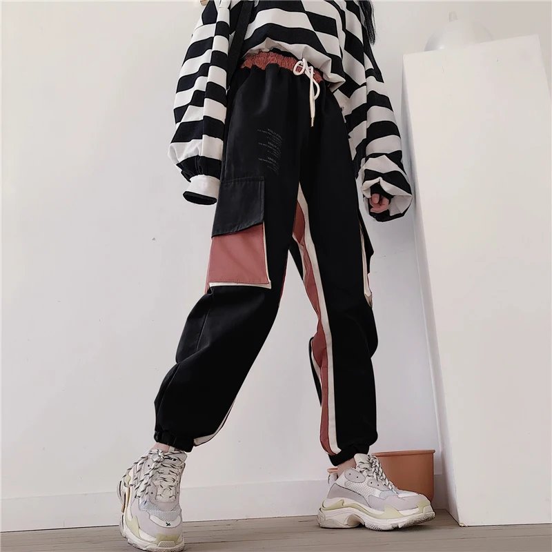 NoEnName_Null лоскутный пояс с высокой талией брюки для женщин Pantalones Mujer зимние однотонные брюки карго корейские женские джоггеры 50cs