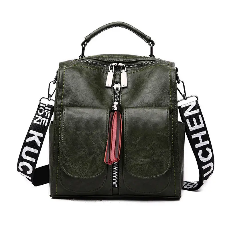 Женский рюкзак, женский кожаный рюкзак высокого качества с несколькими карманами, школьные сумки для девочек-подростков, рюкзаки для путешествий - Цвет: green
